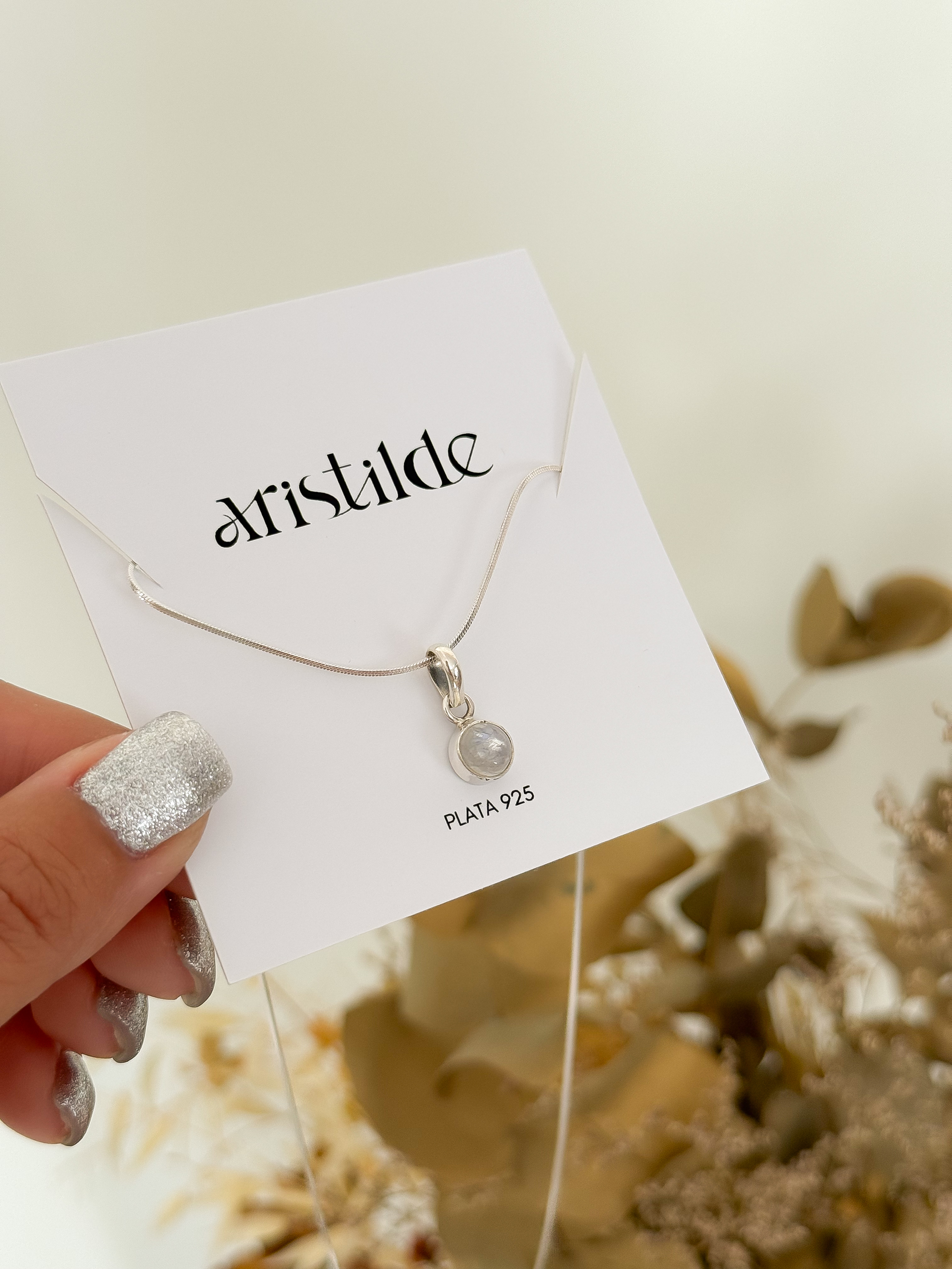 Collar PIEDRA LUNA (dije redondo) | plata 925