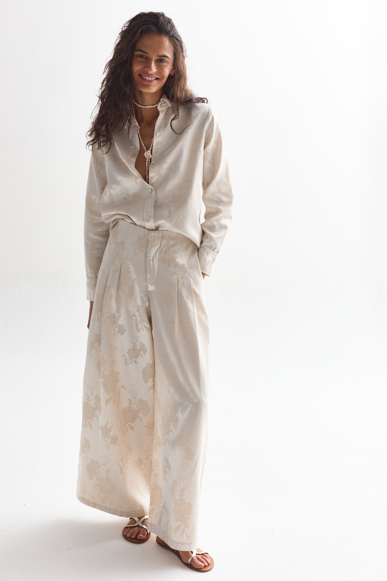 Pantalón Culotte en Brocato - Ivory Garden