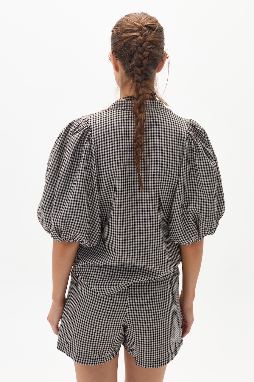 Camisa Bubble en Blend de Lino - Black & Natural Vichy Checks