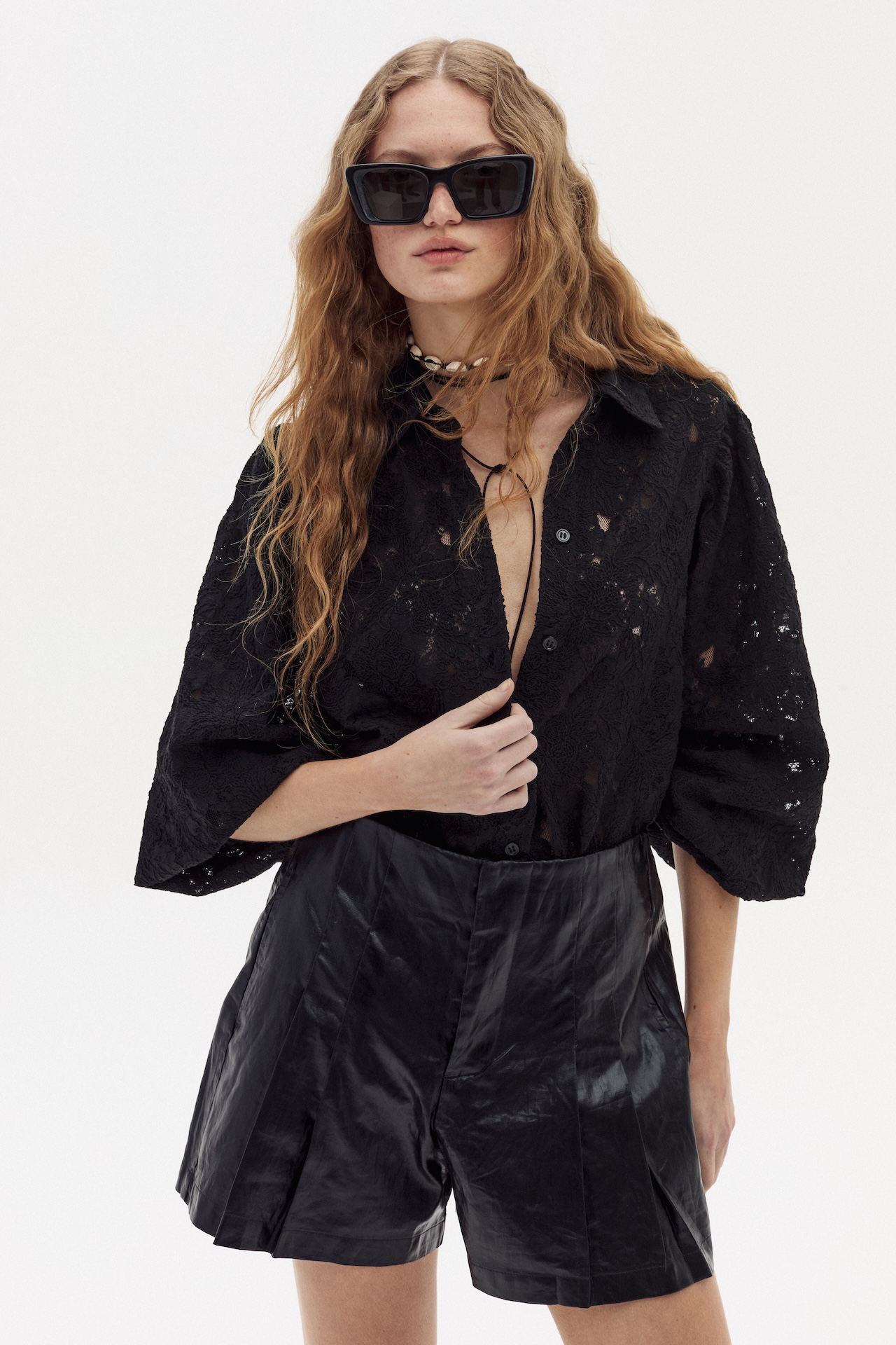 Camisa Claire en Encaje de Algodón - Negro