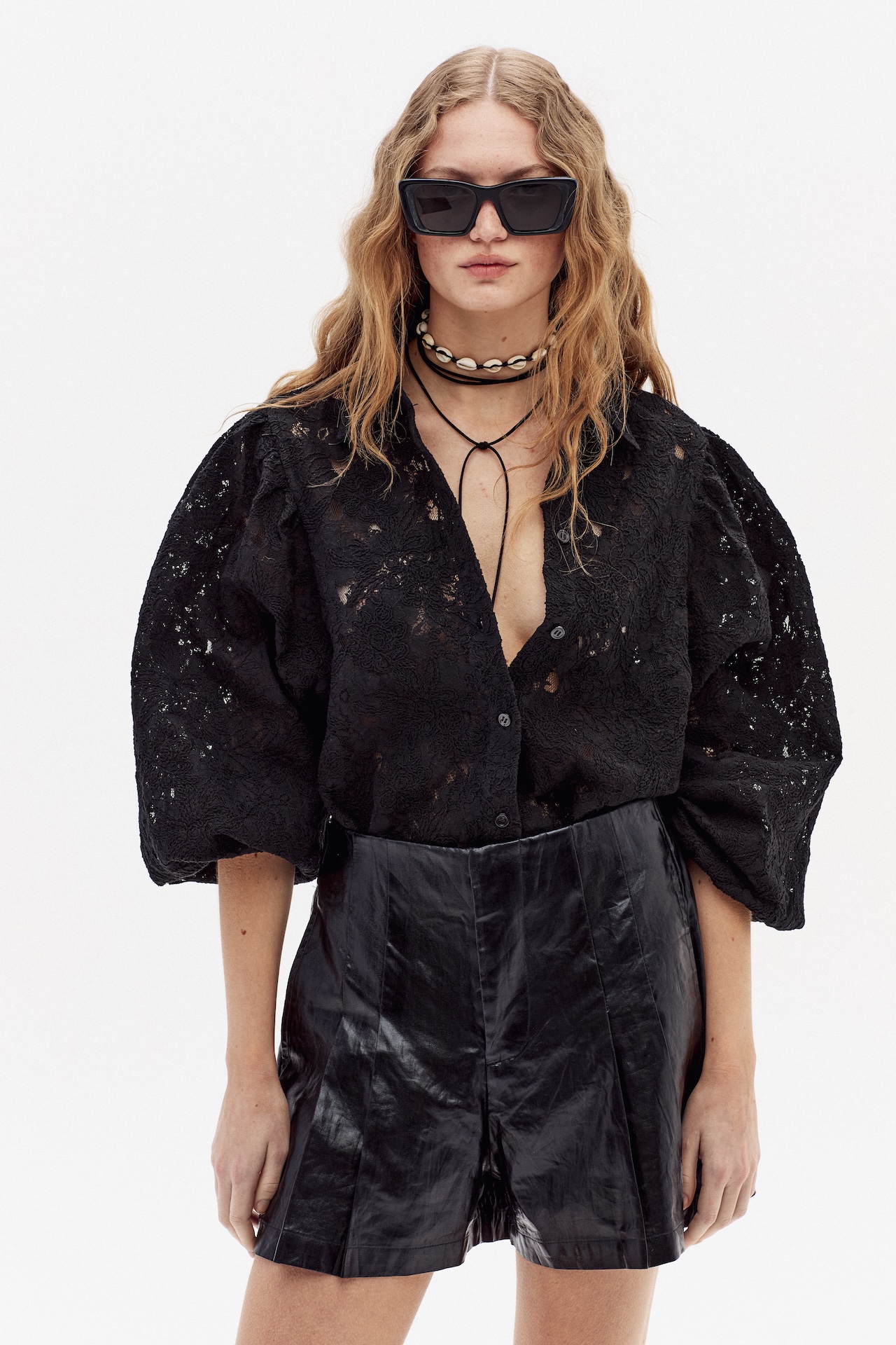 Camisa Claire en Encaje de Algodón - Negro