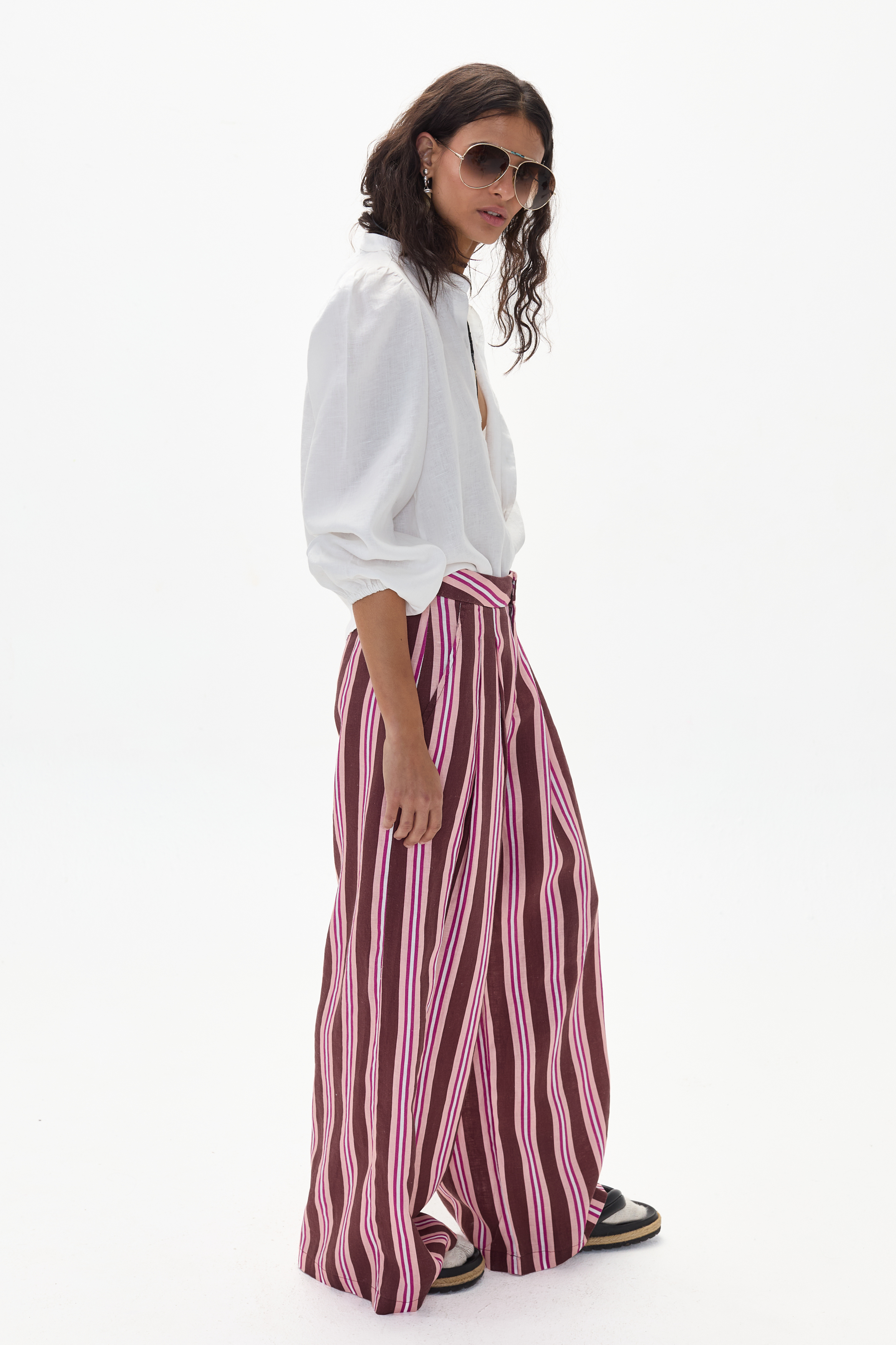 Pantalón Lara en Lino - Bordeaux Ivy Stripes