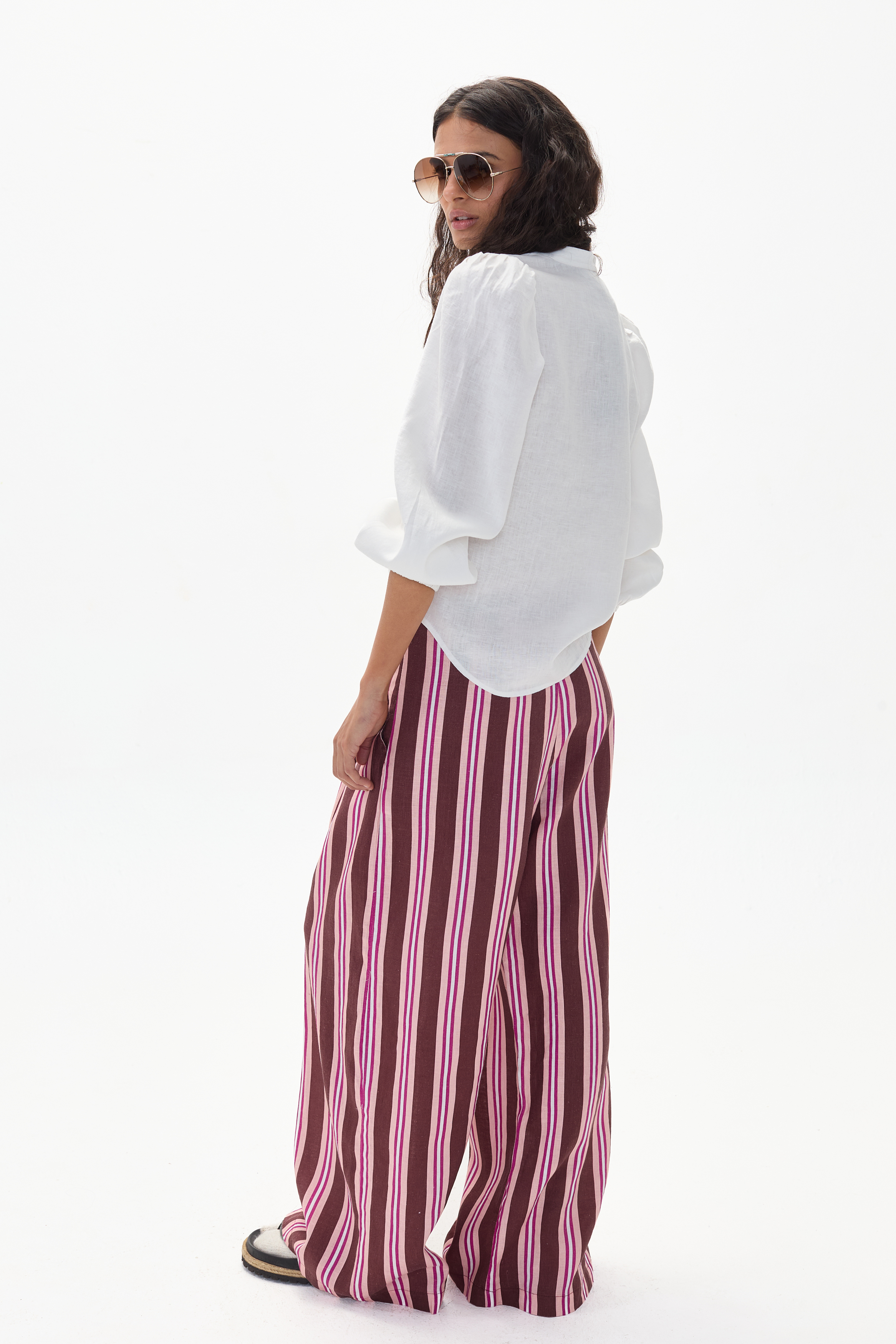 Pantalón Lara en Lino - Bordeaux Ivy Stripes